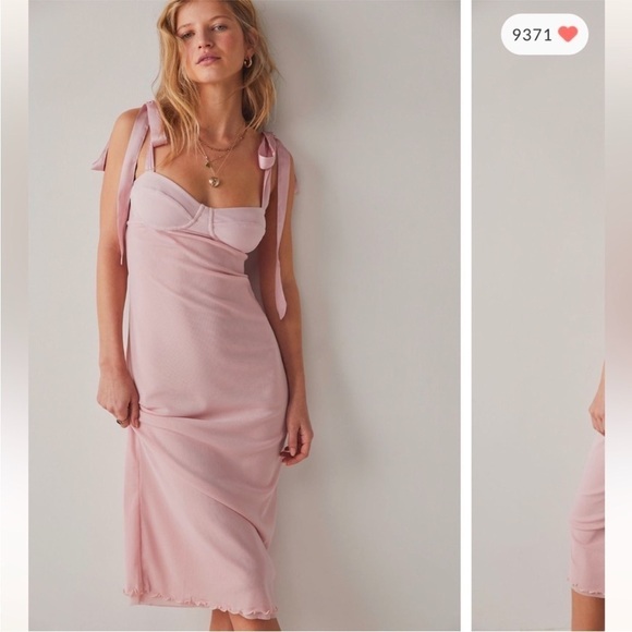 NWT Free People Got Glam Mesh Tie Shoulder Midi Slip Dress Size Small - Picture 2 of 9